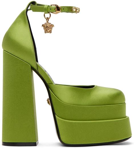 versace shoes medusa lining lime green pumps with silver heel